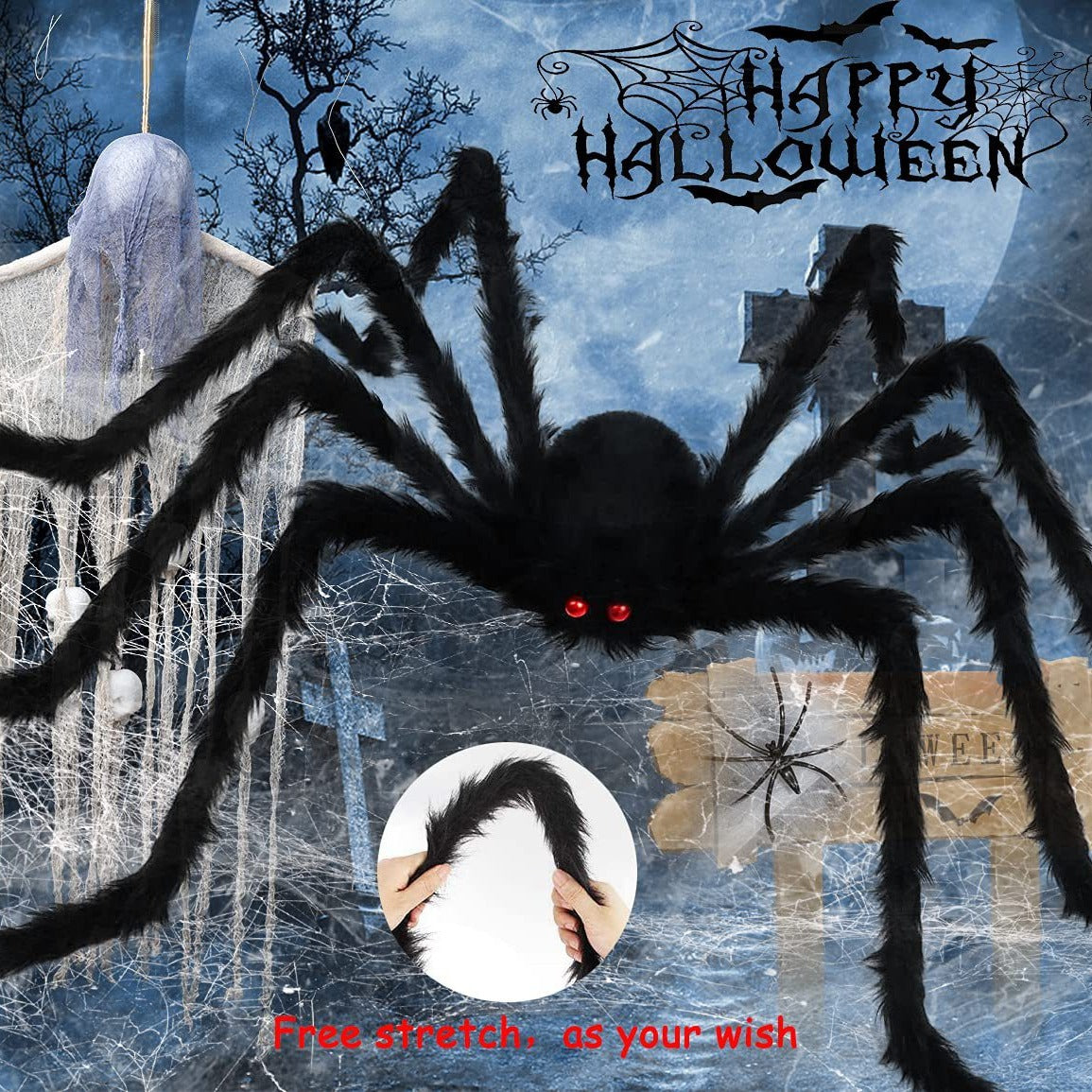 Scary Halloween Large Fake Realistic Big Spider Decorative Hairy Props