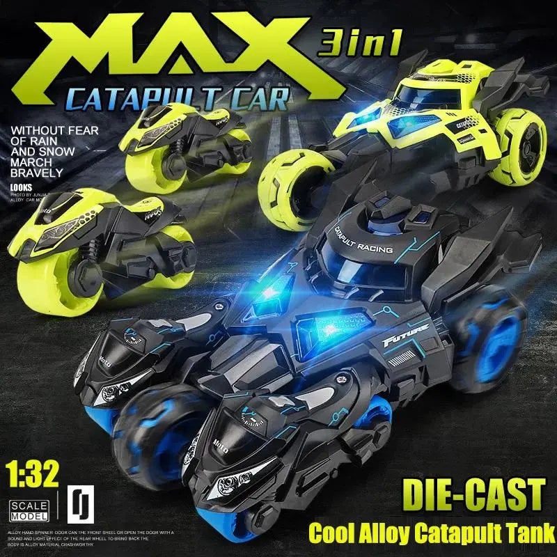 3-in-1 Boomerang Catapult Alloy Car Toy with Lights & Sound