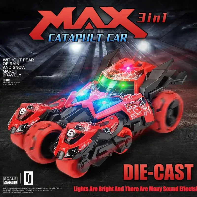 3-in-1 Boomerang Catapult Alloy Car Toy with Lights & Sound