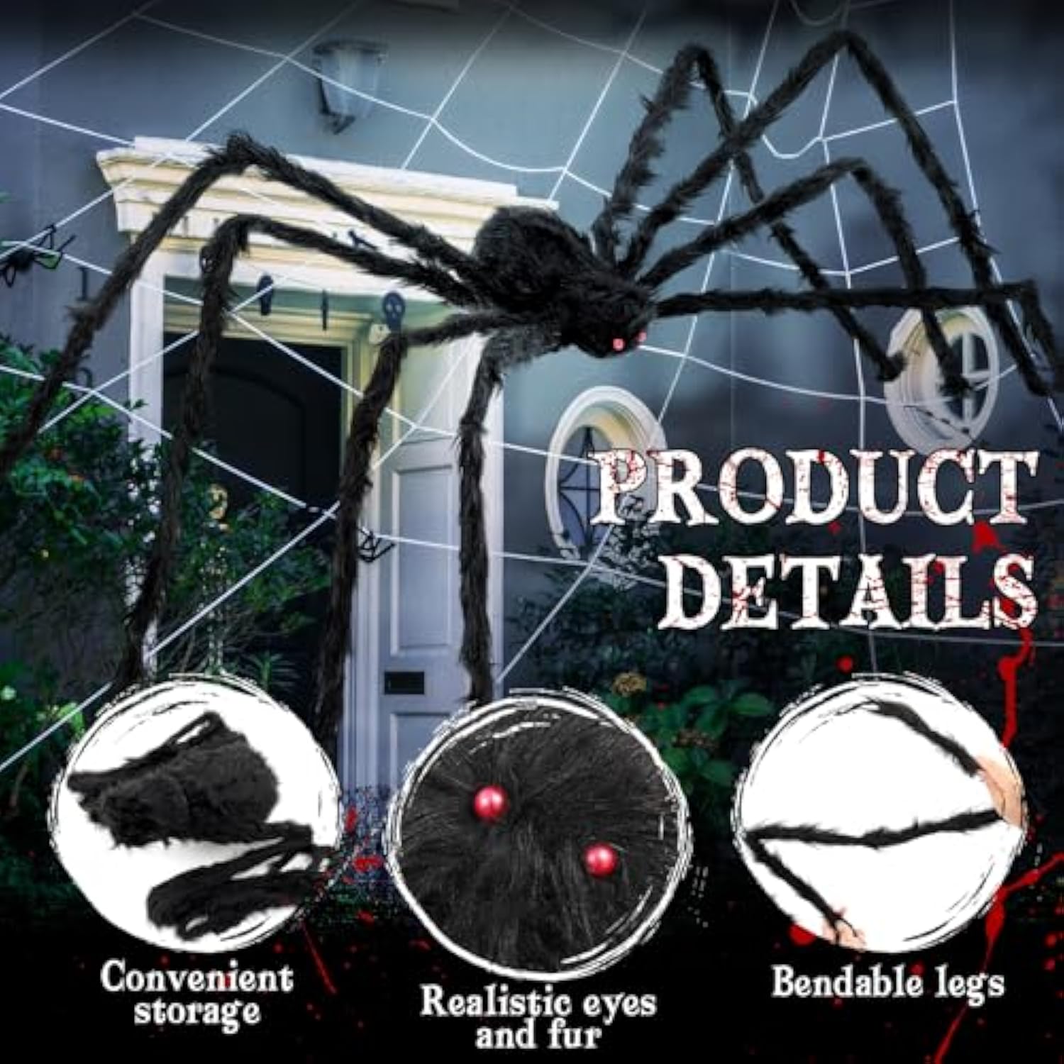 Scary Halloween Large Fake Realistic Big Spider Decorative Hairy Props