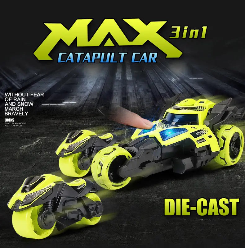 3-in-1 Boomerang Catapult Alloy Car Toy with Lights & Sound